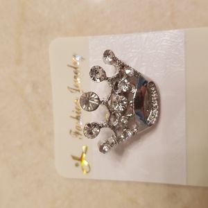 Crown Silver Studded Brooch Pin